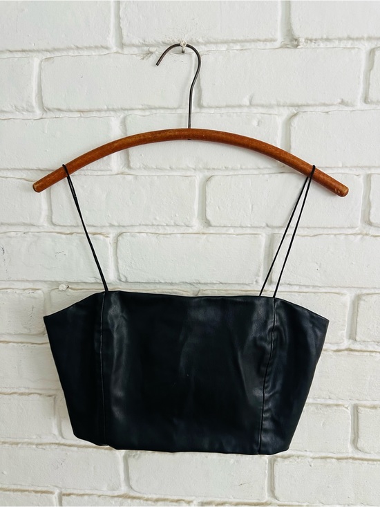 Zara Tops - Zara Black Faux-Leather Spaghetti Strap Crop Top Size S
